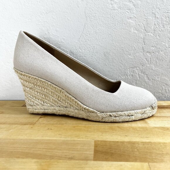 J. Crew Factory Espadrille Wedge‎ Heels Beige Cream Canvas Size 7 Slip On Preppy - Picture 1 of 10